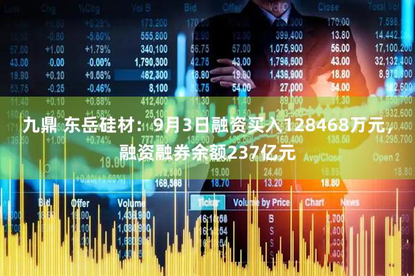 九鼎 东岳硅材：9月3日融资买入128468万元，融资融券余额237亿元